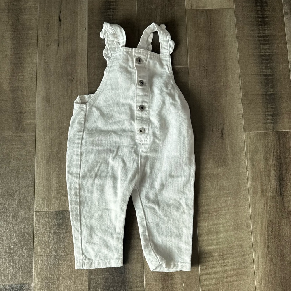 Seed Heritage Baby White Denim Overalls – Size 12–18 Months
